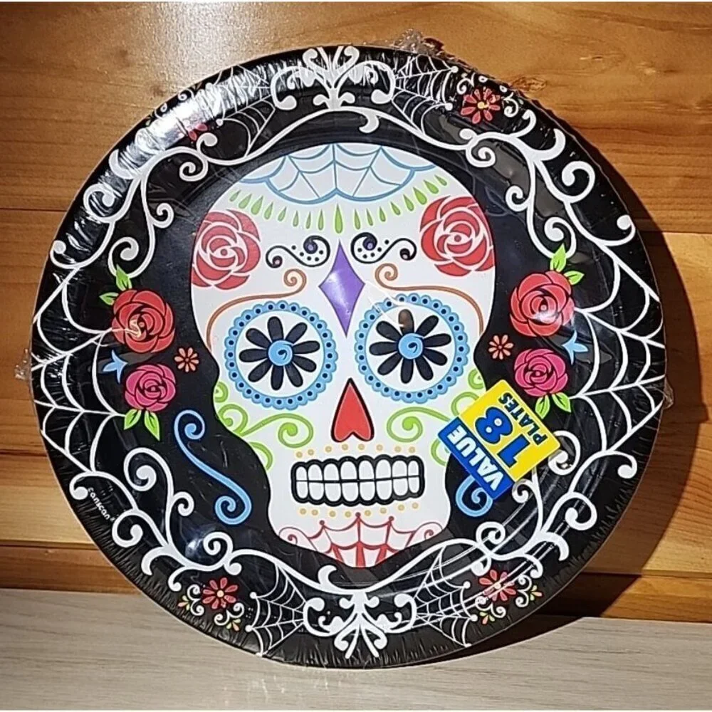 Day of the Dead Dia De Los Muertos Round Plates 18ct 10.5